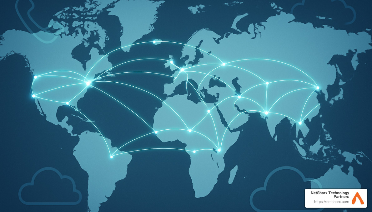 World map showing global call routes and connectivity - best cloud phone system