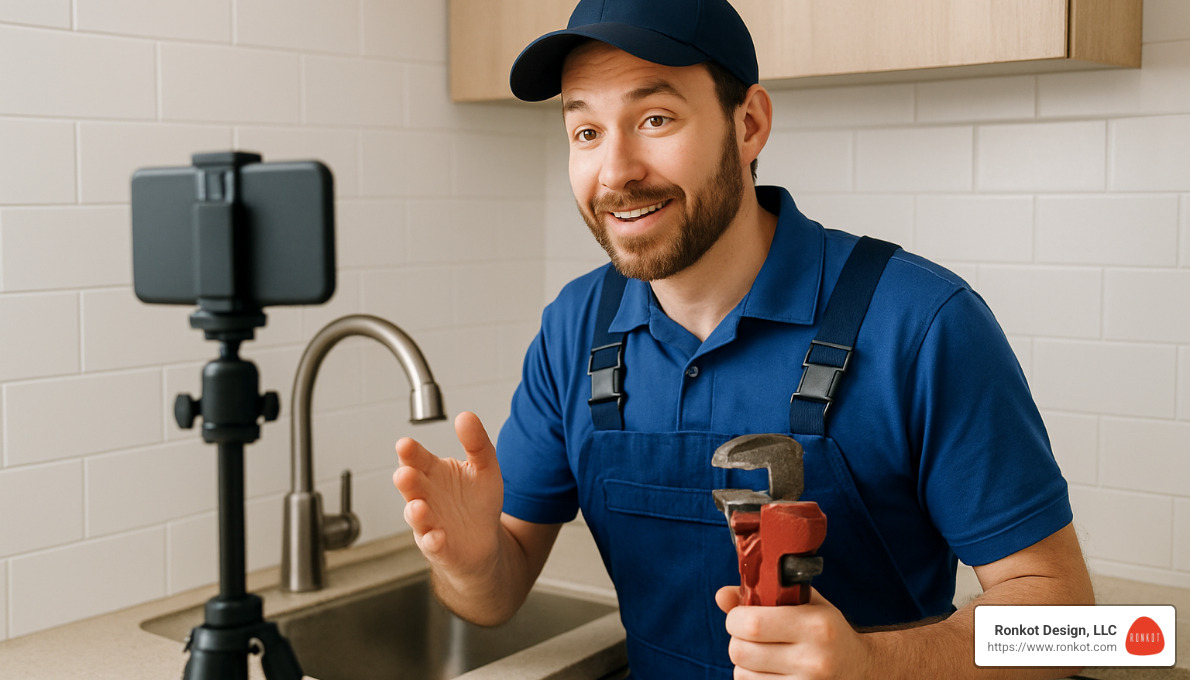plumber filming tutorial video for social media - get plumbing leads