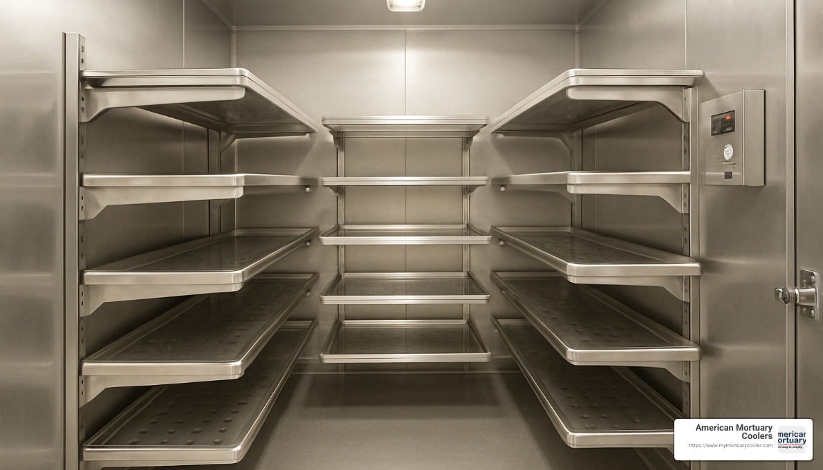 Cantilever rack system for mortuary freezer - mortuary freezer
