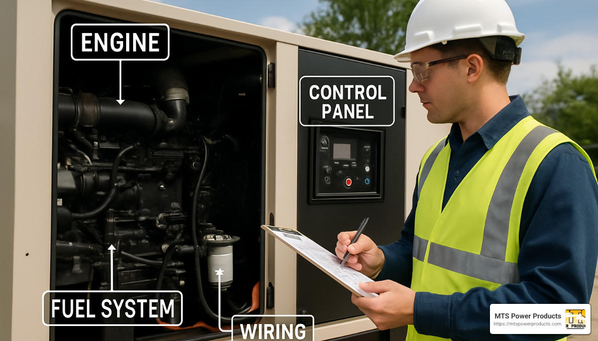 Generator inspection checklist showing key components to check - used gen sets for sale