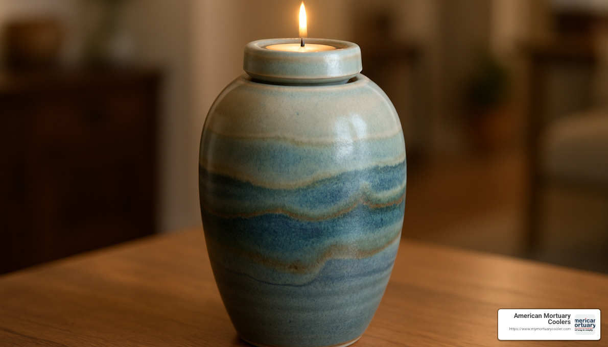 handcrafted ceramic urn with artistic glaze and candle holder - cremation urns for human ashes