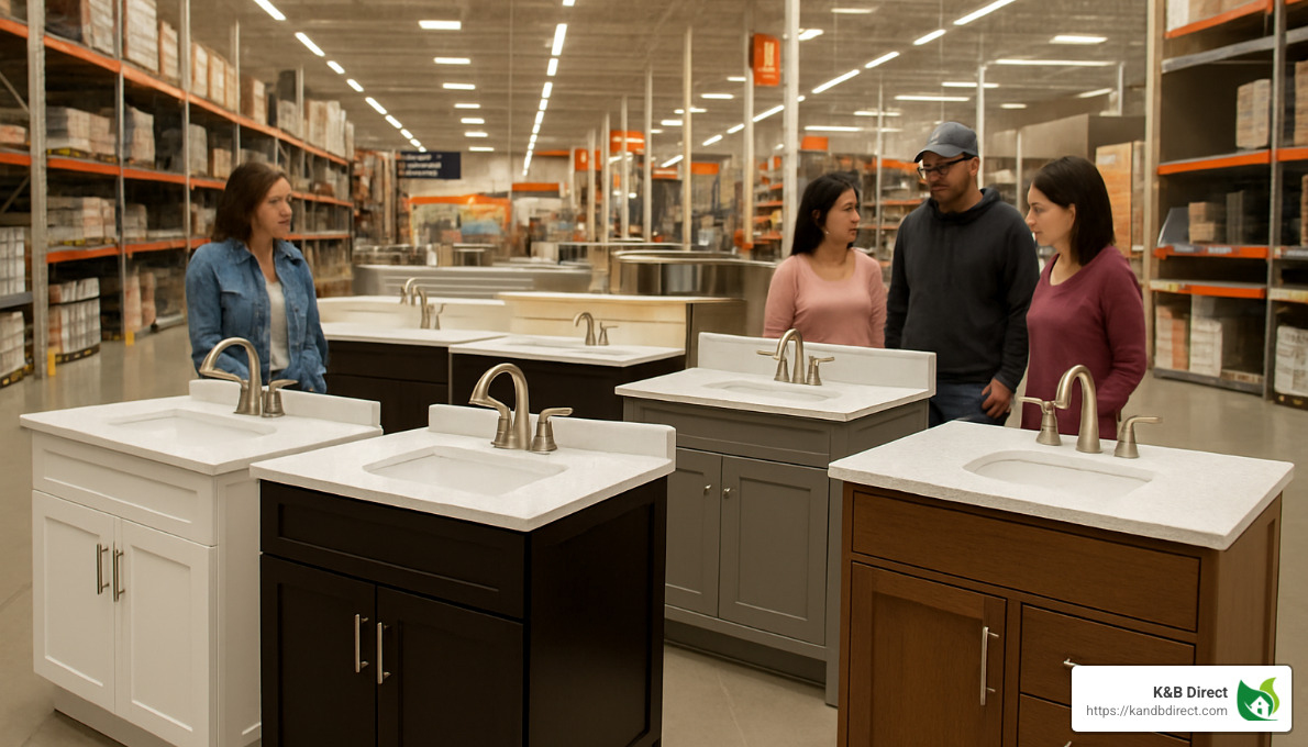 bathroom vanity display at store - best place to buy bathroom vanities near me