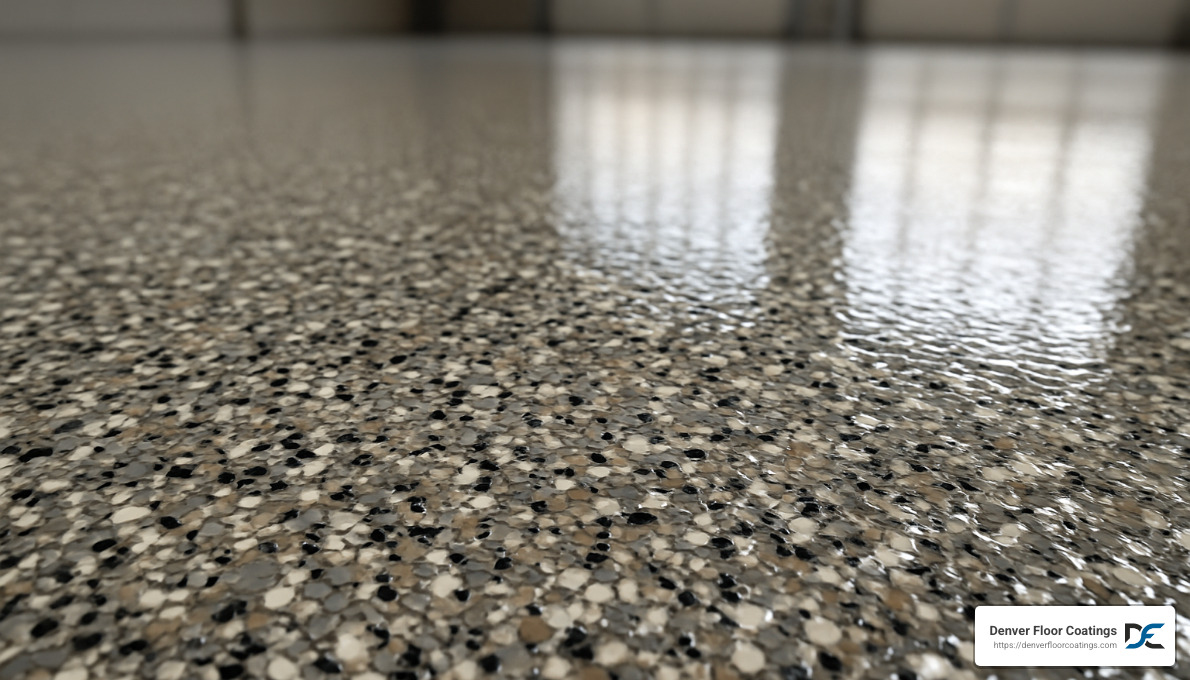 Full-flake broadcast polyaspartic floor - professional epoxy floor coating