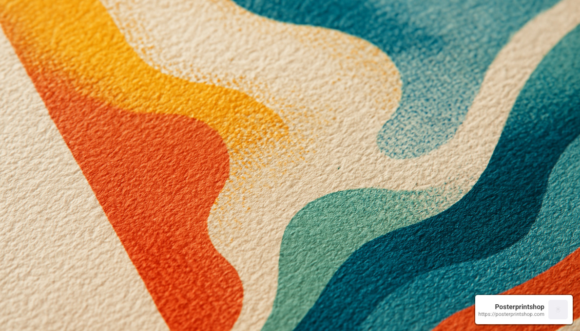 close-up of textured art print showing ink detail - room print colour