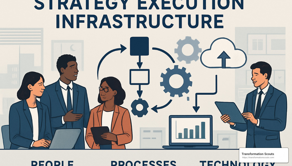 strategy execution infrastructure showing people, processes and technology - three strategies for achieving and sustaining growth