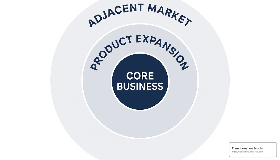 concentric circles showing core business and adjacent market expansion - three strategies for achieving and sustaining growth