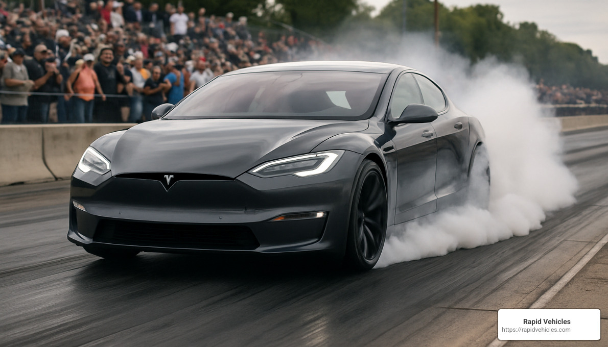Tesla Model S Plaid launching on drag strip - fastest production cars