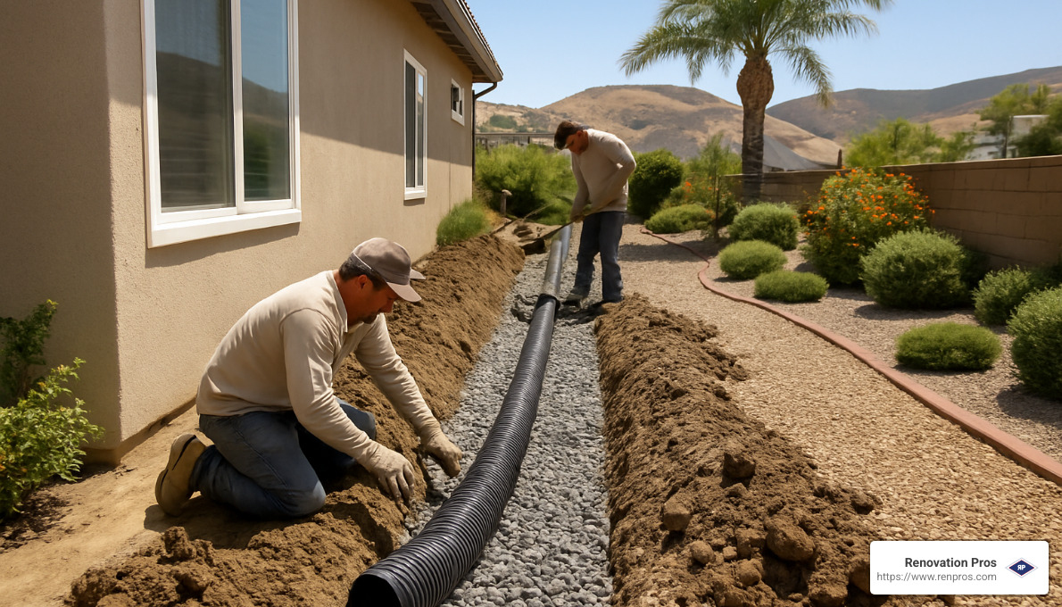 French drain installation around Temecula home - flood damage restoration temecula