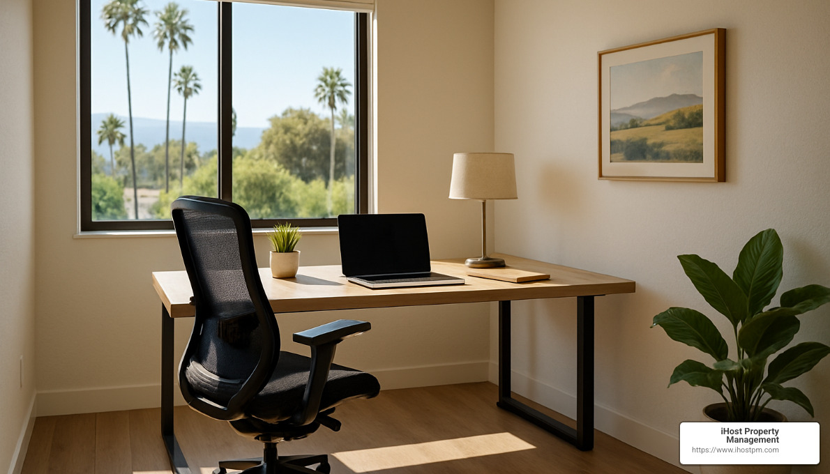 Corporate housing dedicated workspace with ergonomic chair - Corporate housing in California