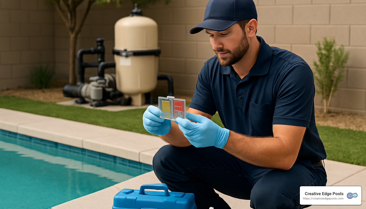 pool technician testing water quality - pool pros