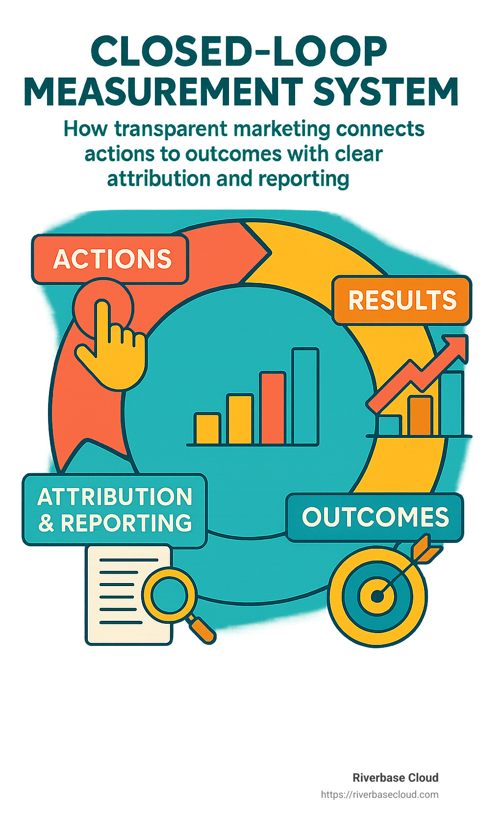 Closed-loop measurement system showing how transparent marketing connects actions to outcomes with clear attribution and reporting - Transparent marketing solutions infographic 