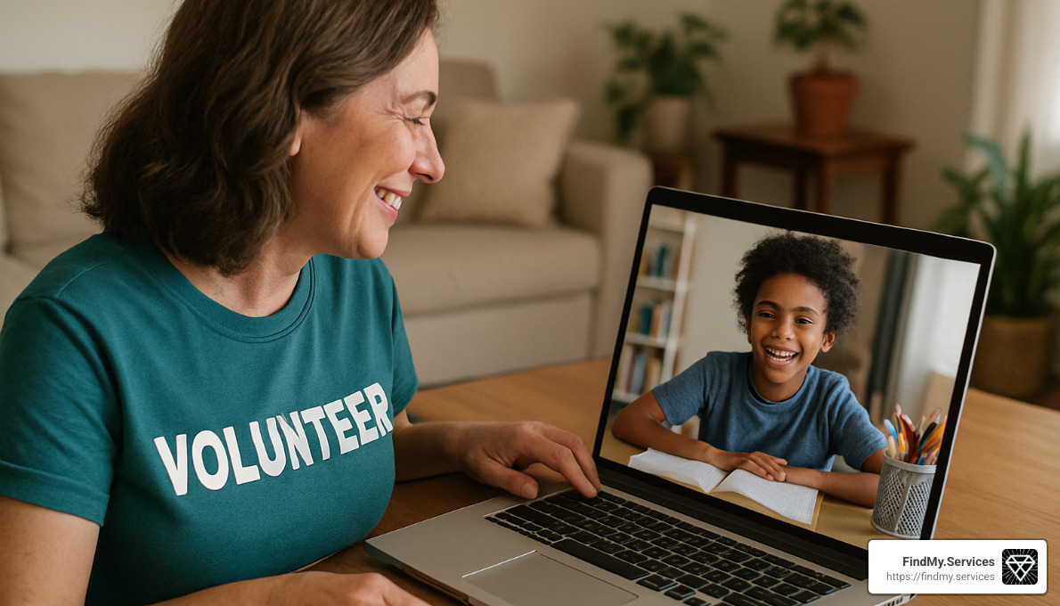 virtual volunteer on video call with student - nonprofit community service
