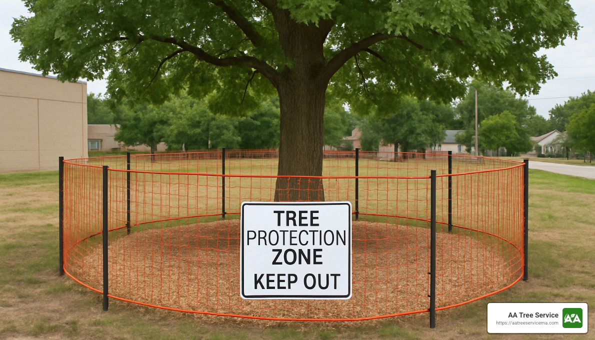 tree protection zone diagram with fencing - Tree preservation during construction
