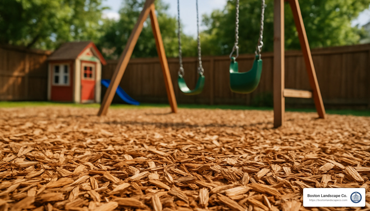 cedar playground chips under swing set - mulch billerica ma