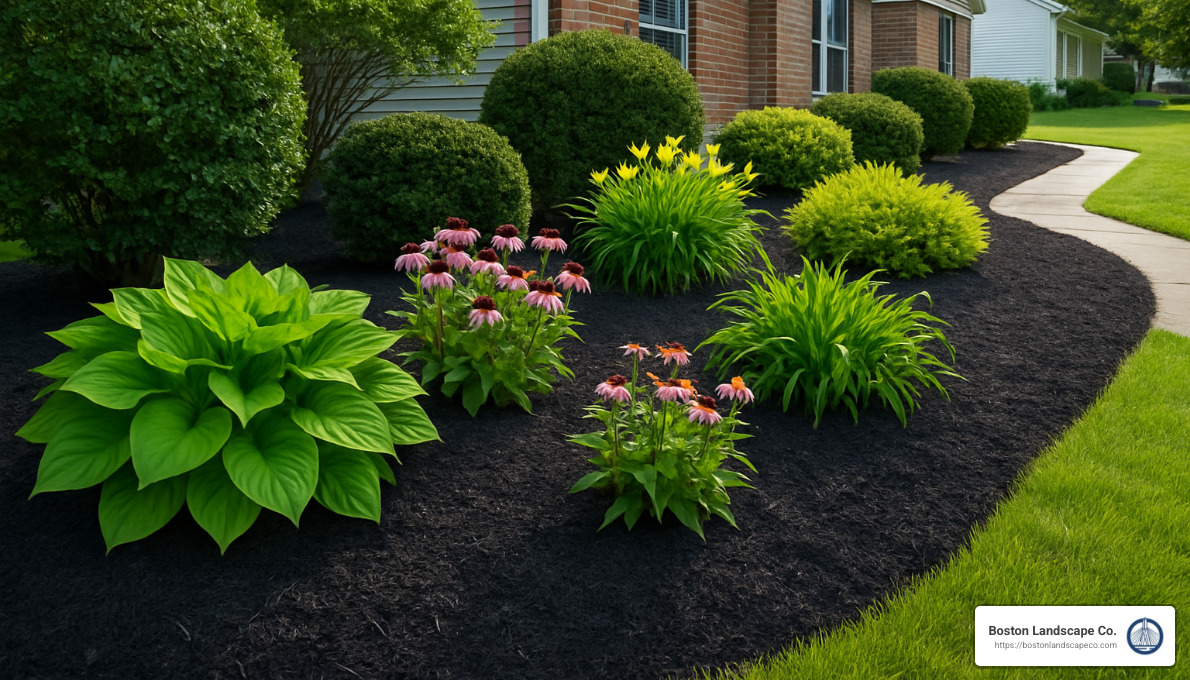 black dyed mulch in garden - mulch billerica ma