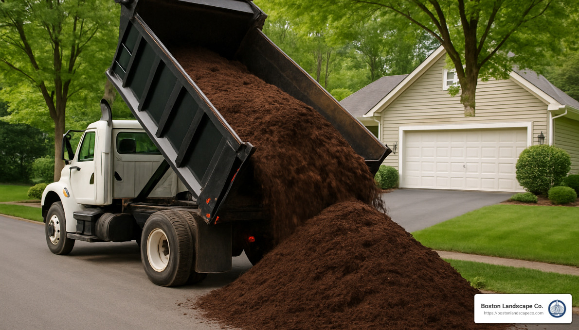 local dump truck unloading mulch - mulch billerica ma