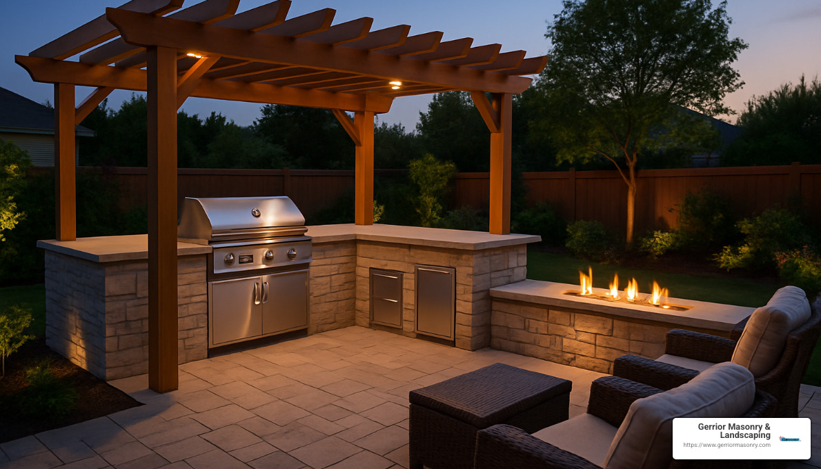Crafting Culinary Perfection: Custom Outdoor Kitchen Insights 5 outdoor kitchen integrated with pergola and fire feature - customizable outdoor kitchen