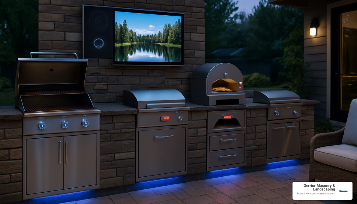 Crafting Culinary Perfection: Custom Outdoor Kitchen Insights 4 outdoor kitchen with multiple cooking appliances and technology integration - customizable outdoor kitchen