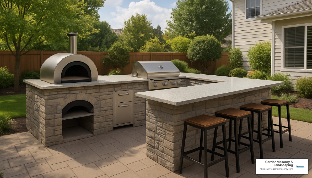 Crafting Culinary Perfection: Custom Outdoor Kitchen Insights 2 outdoor kitchen with pizza oven and bar seating - customizable outdoor kitchen
