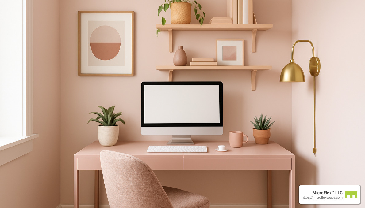 stylish pink micro-office with wall storage - home office solutions for small spaces