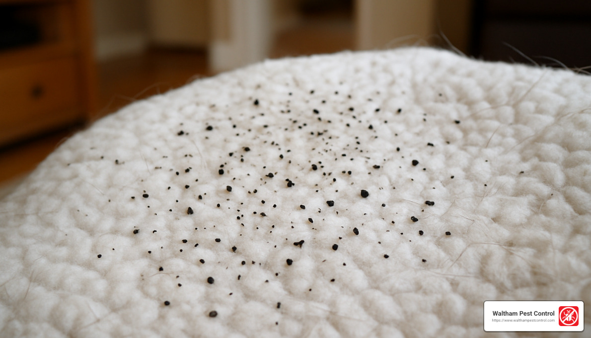 flea dirt on white pet bedding - flea and tick control services