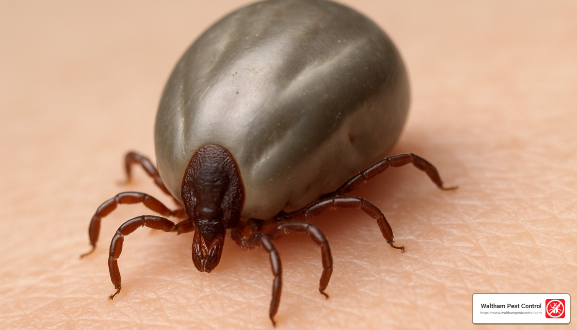 close-up of engorged tick on skin - flea and tick control services