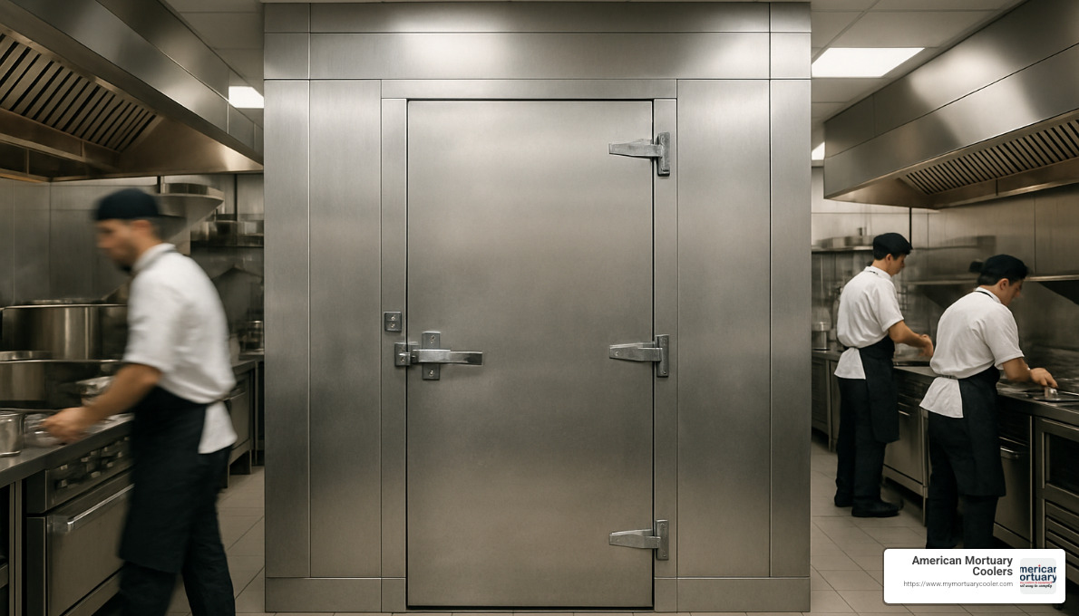 Commercial kitchen with walk-in cooler - commercial cooler