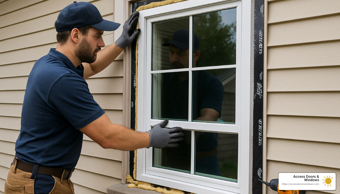 Energy efficient window installation in progress - Energy efficient window replacement