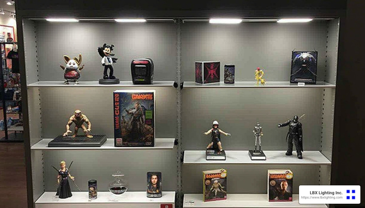 On Track: Best Battery Operated LED Track Lighting Solutions 10 Retail showcase with magnetic mount mini-track LED lighting - battery operated led track lighting