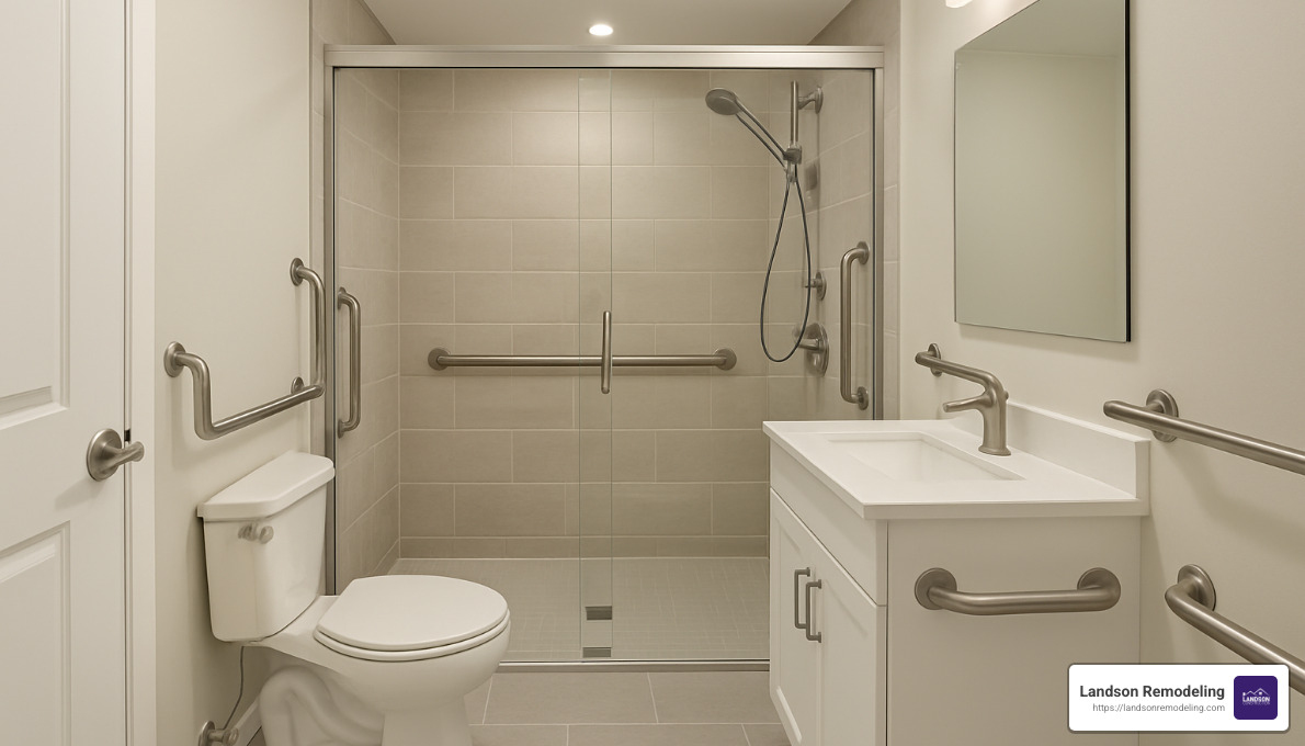 accessible bathroom with zero-threshold shower - bathroom remodel ideas near me