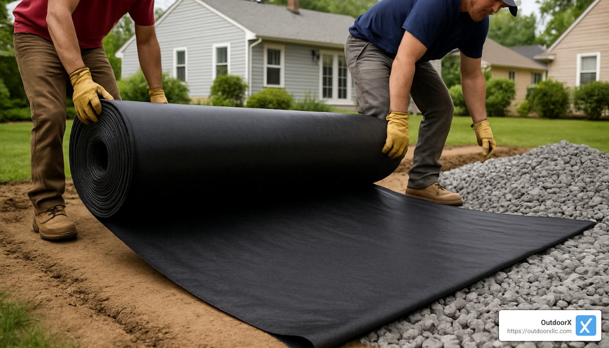 geotextile fabric installation - base for paver walkway