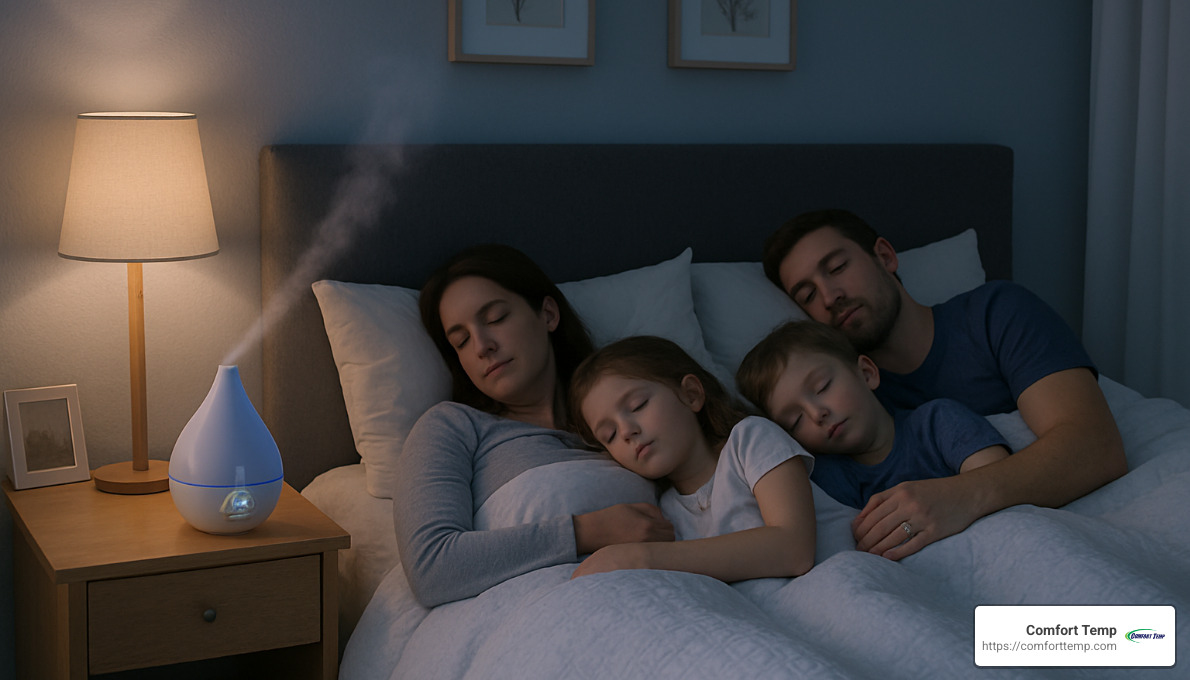 family sleeping peacefully in bedroom with proper humidity - 40 percent humidity in house
