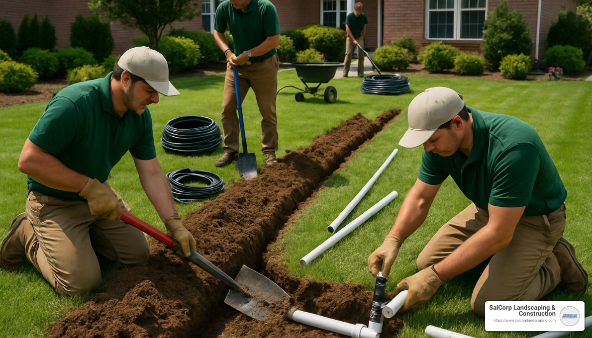 Professional turf landscapers installing irrigation system - turf landscapers near me