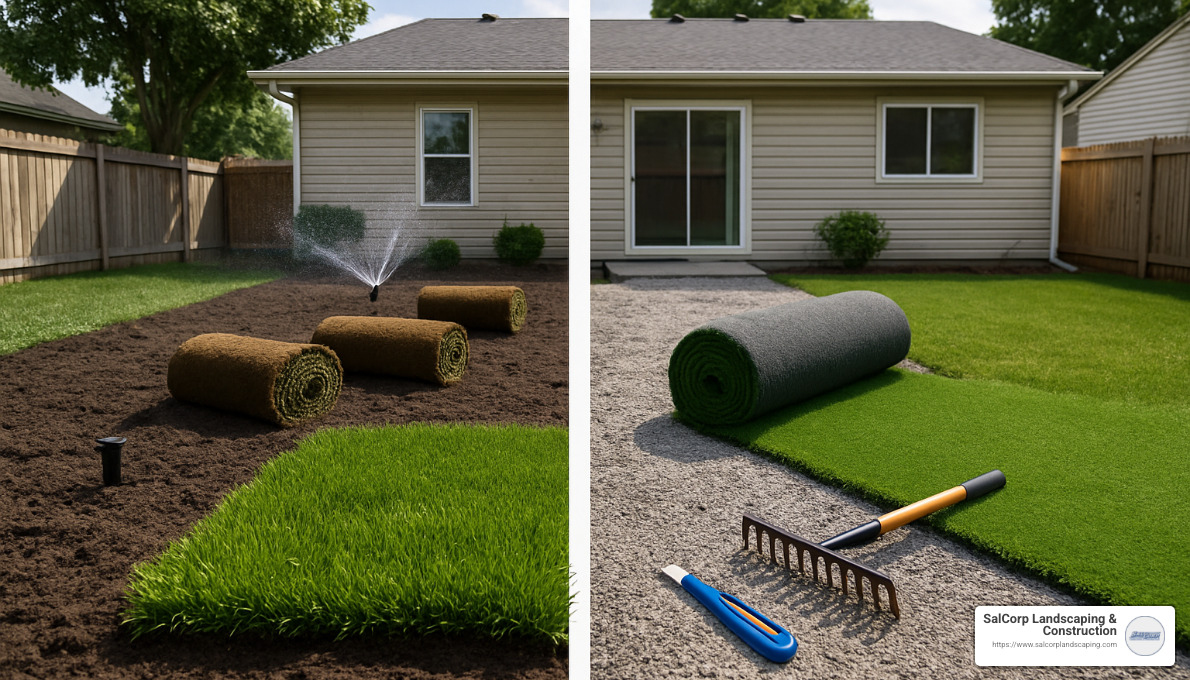 Comparison of natural grass and artificial turf installation - turf landscapers near me