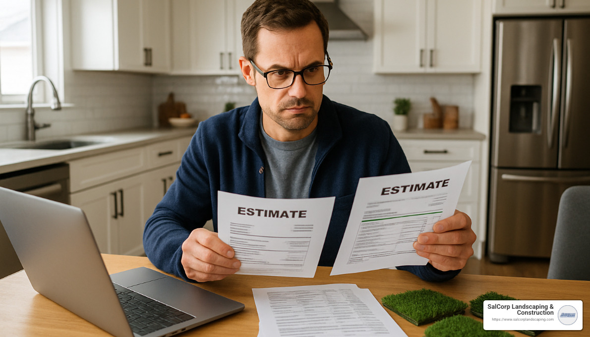 Homeowner comparing estimates from different turf landscapers - turf landscapers near me