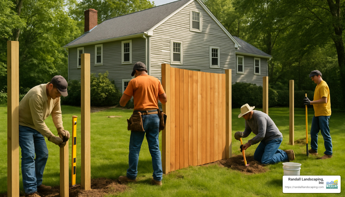 fence installation crew setting posts in salem nh yard - Fence installation Salem NH