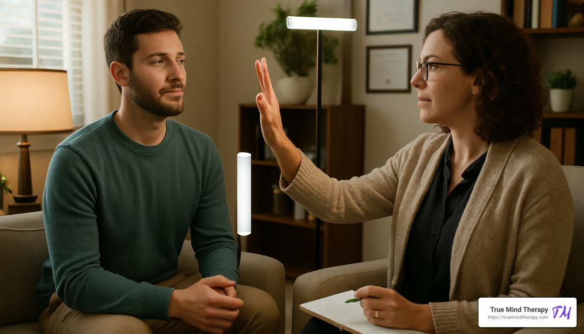 person recovering from trauma with EMDR therapy - eye movement desensitization and reprocessing person recovering from trauma with EMDR therapy - eye movement desensitization and reprocessing