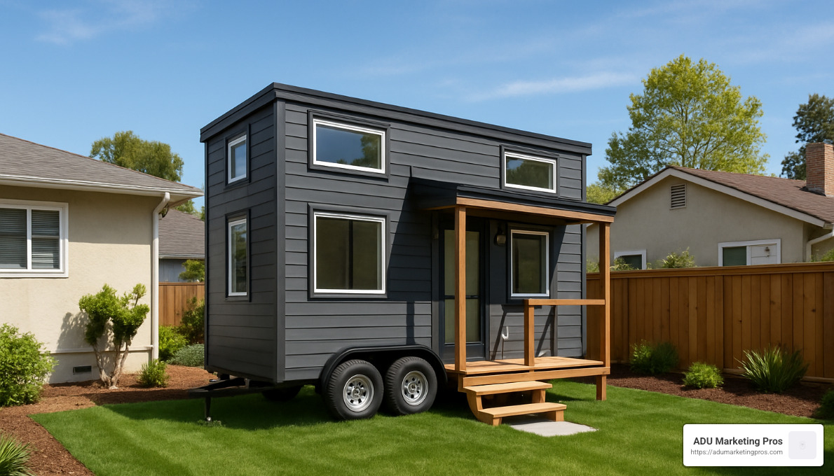 Tiny home on wheels parked in a residential backyard - San Jose ADU guidelines