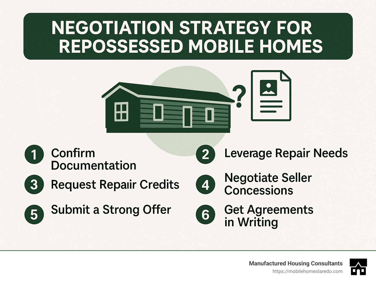 Negotiation strategy for repossessed mobile homes - repossessed double wide mobile homes infographic  Negotiation strategy for repossessed mobile homes - repossessed double wide mobile homes infographic