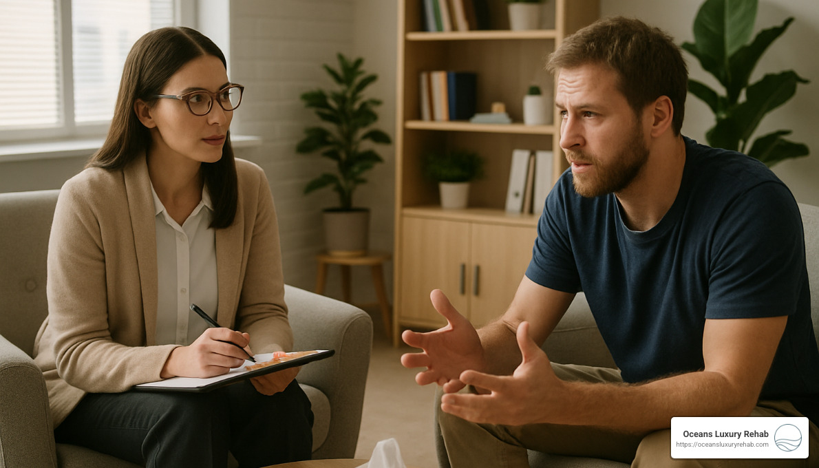 Therapist and patient in counseling session - Detox center Huntington Beach
