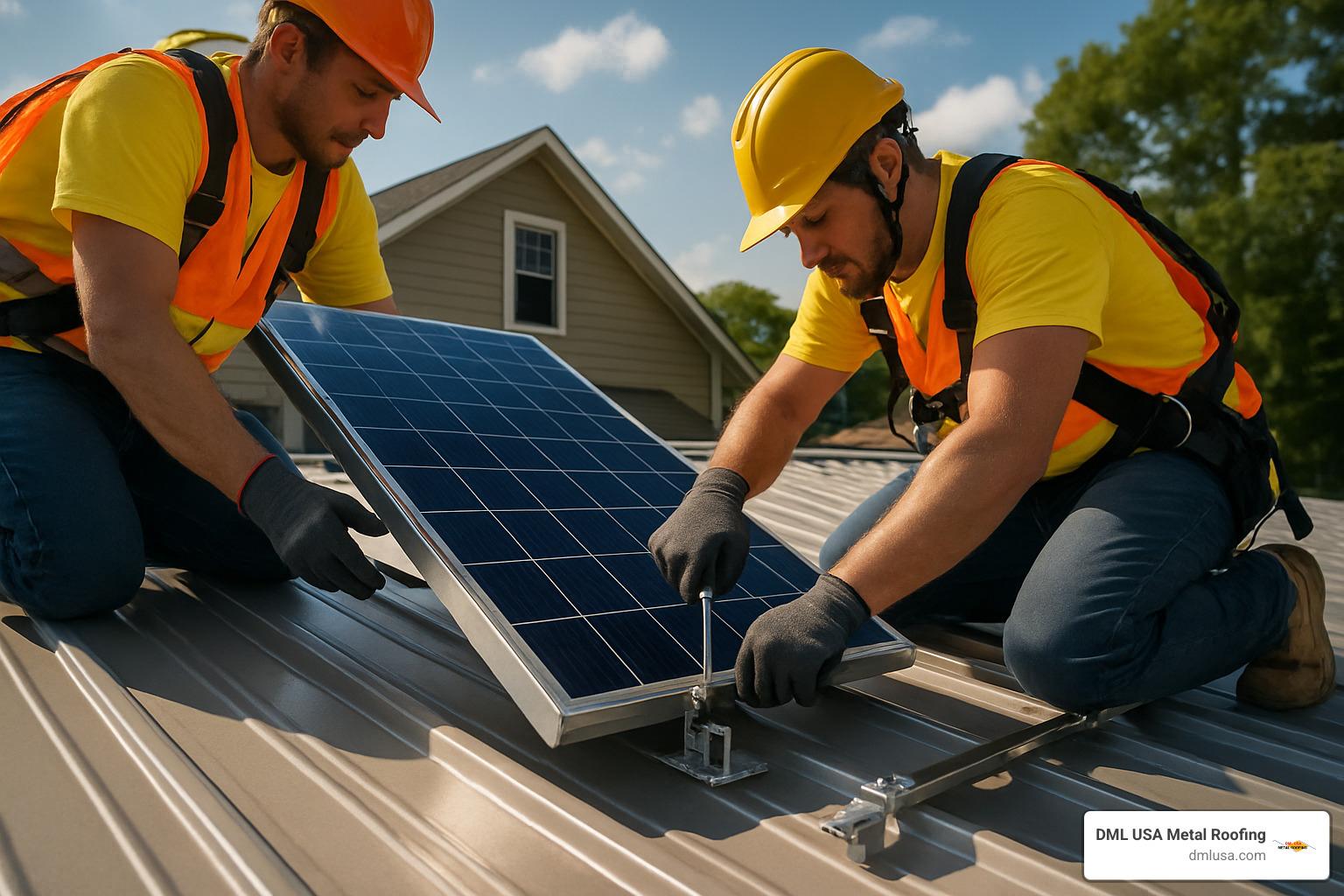 Solar and metal roof installation in progress showing mounting hardware - solar roof tax credit 2025