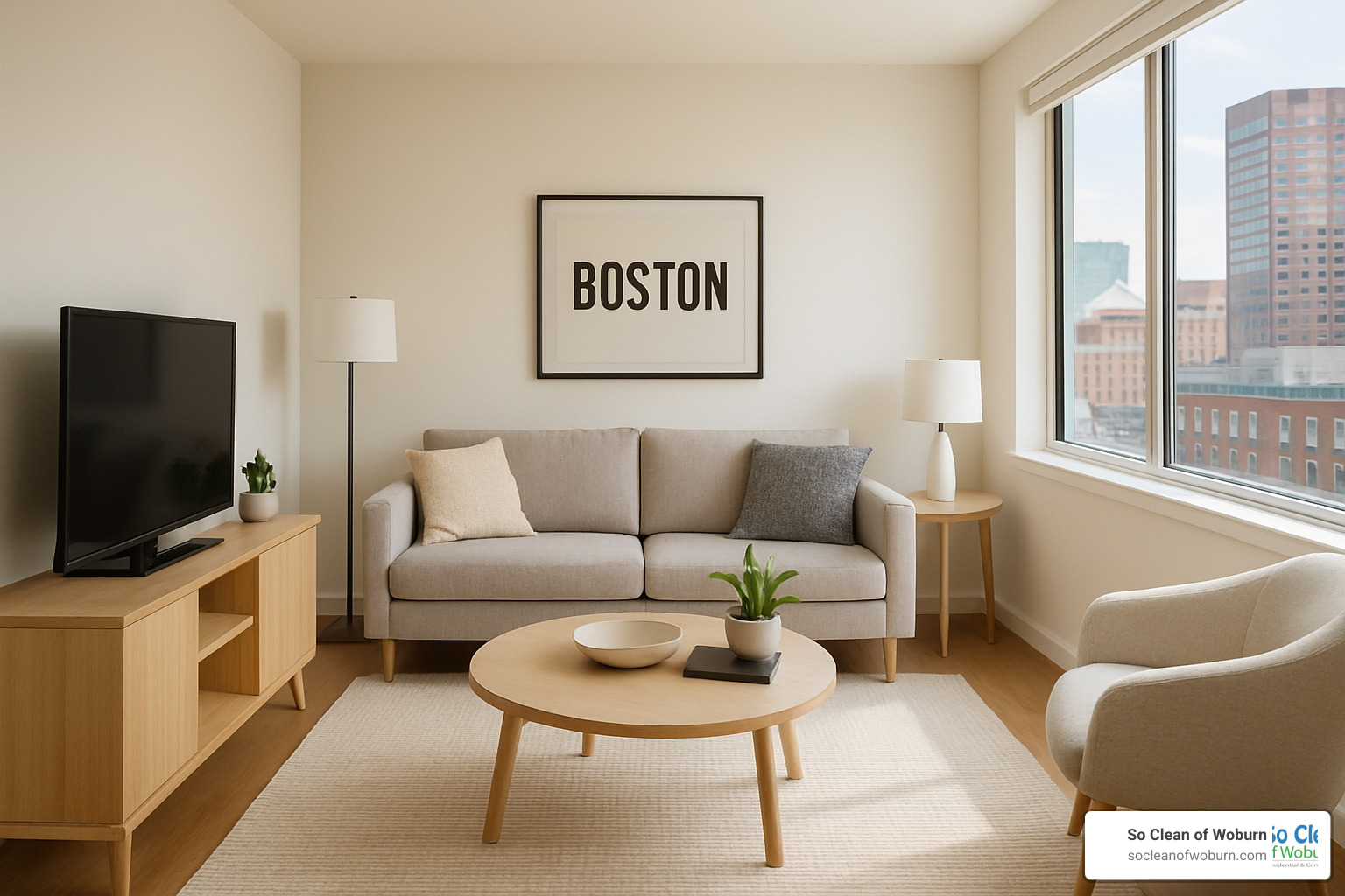 clean organized apartment living room - Boston apartment cleaners