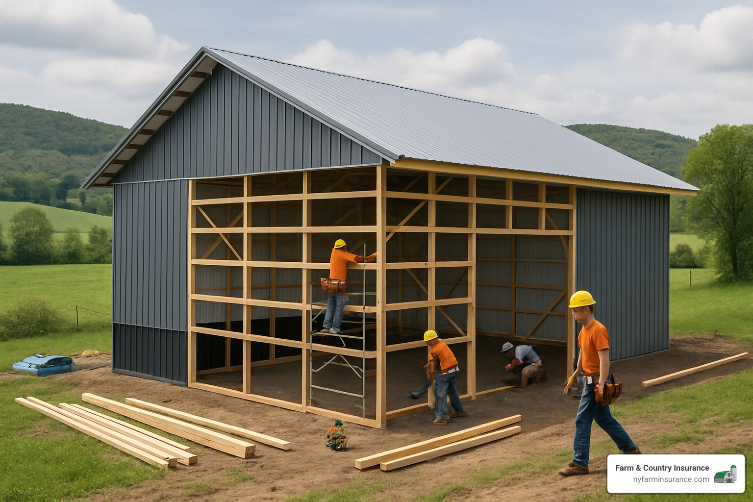 Modern pole barn construction in New York state - Barn insurance New York