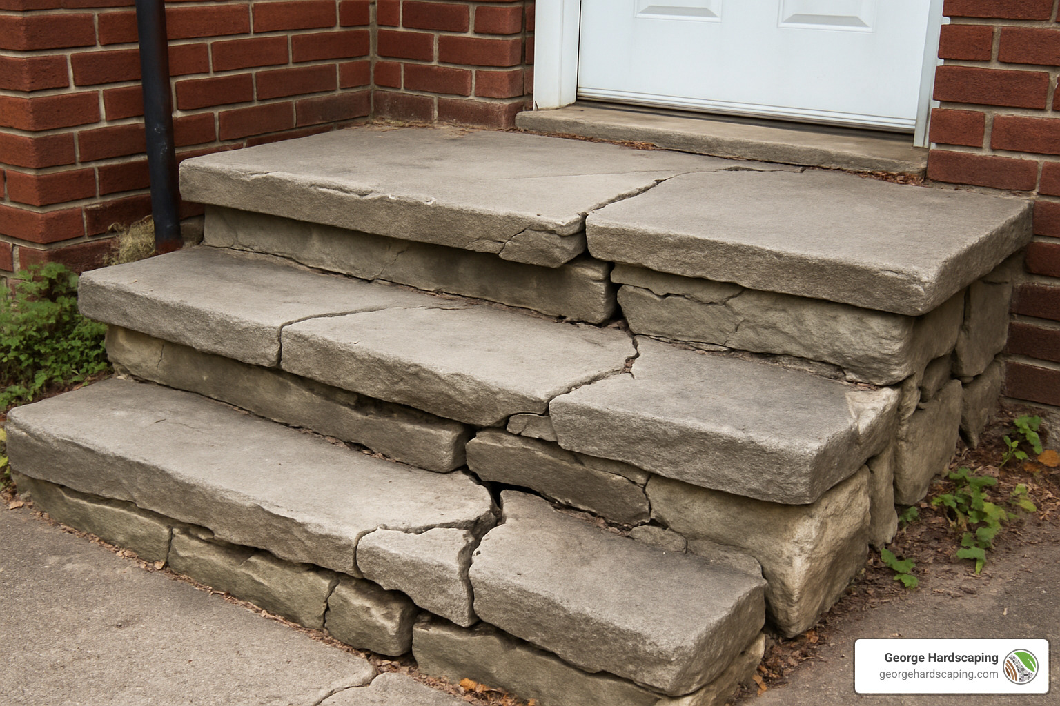 cracked and failing stone steps - stone front steps ideas