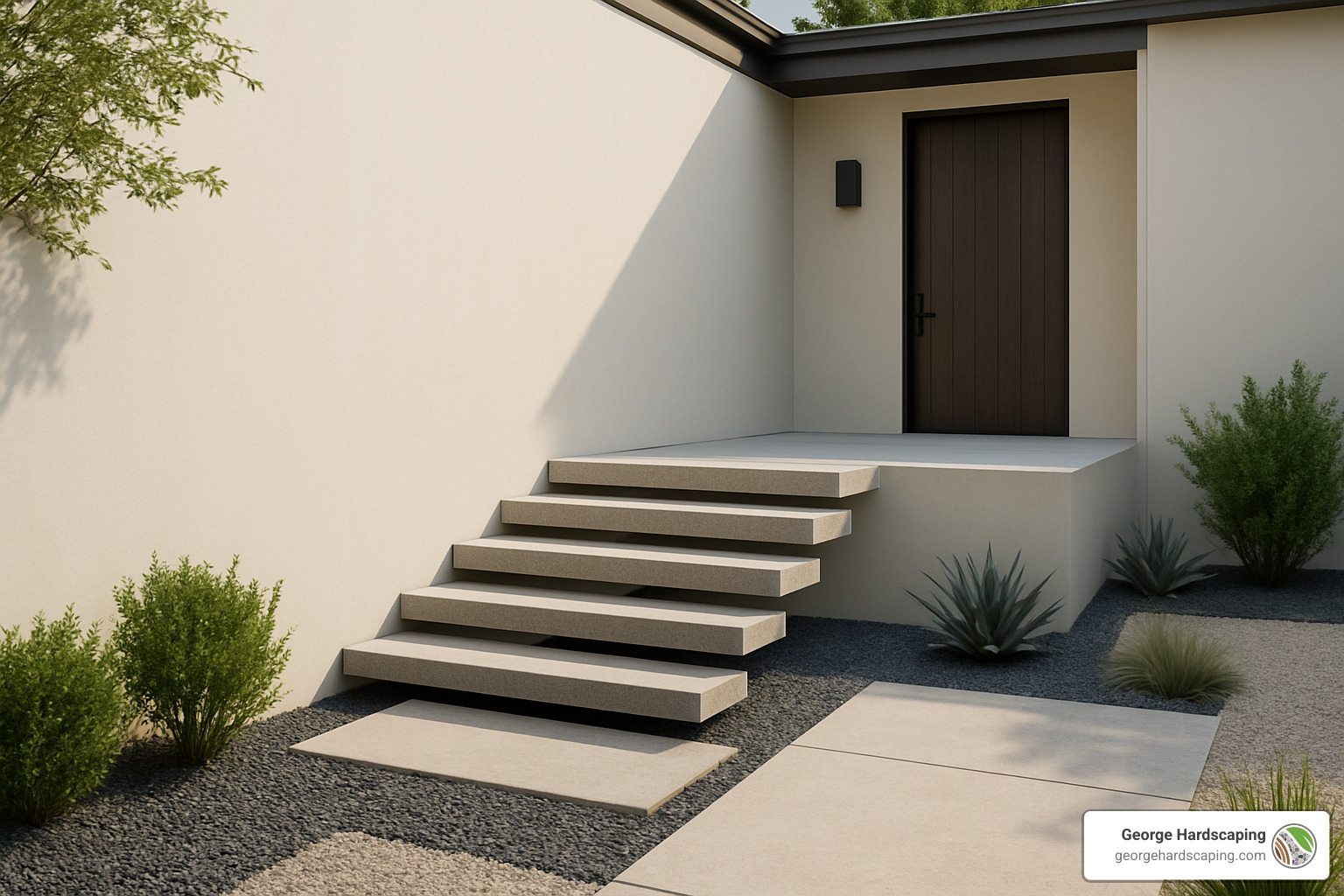 modern floating stone steps - stone front steps ideas