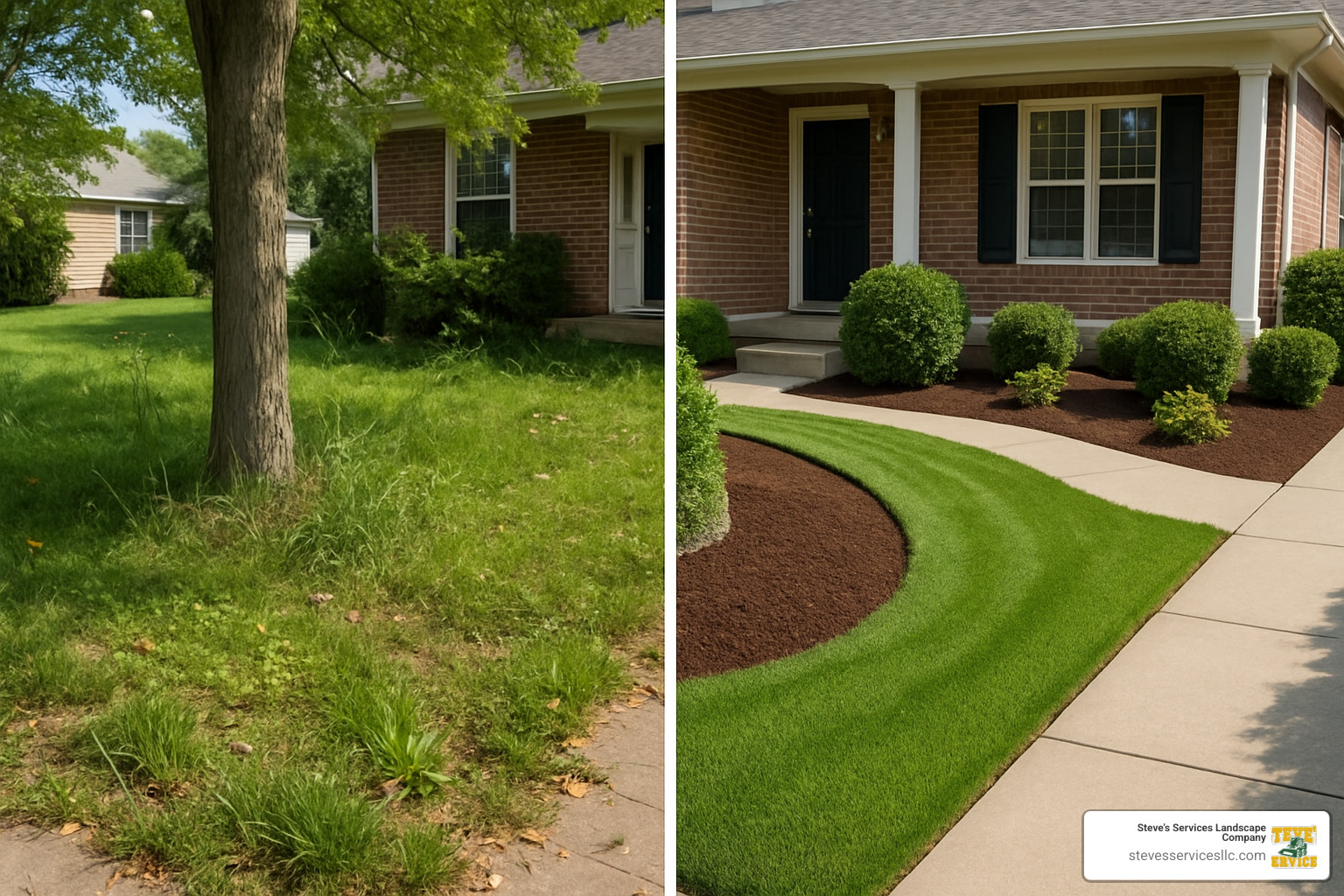 before and after yard cleanup showing dramatic change - yard cleanup and mulching