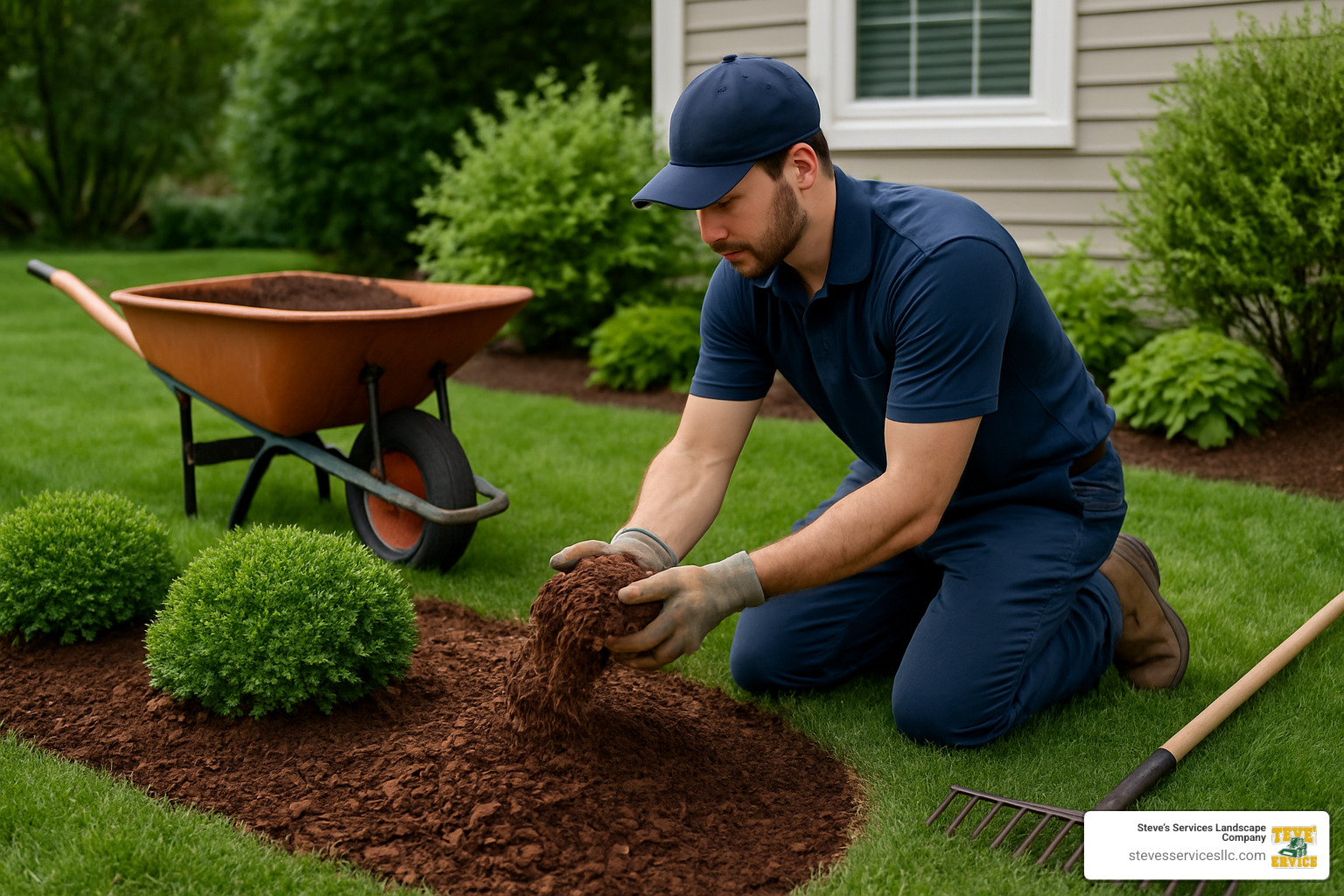 professional mulch application showing proper depth and technique - yard cleanup and mulching