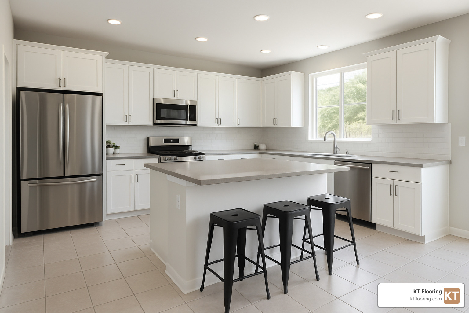 modern kitchen with sealed tile flooring - Best flooring for allergies