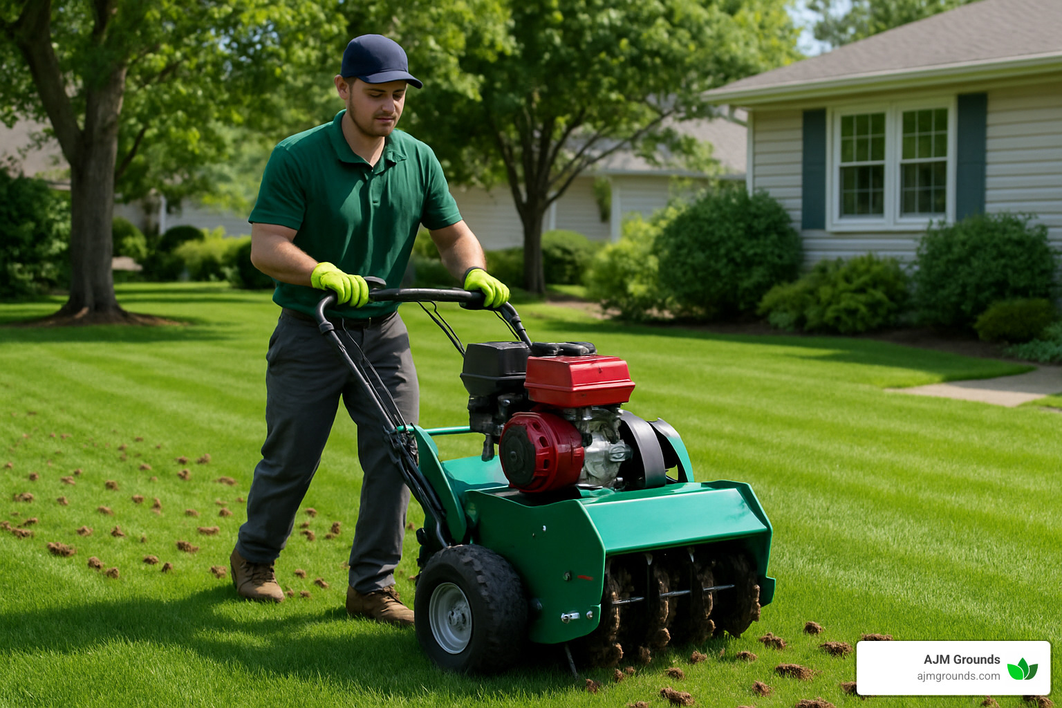 Lawn Fertilization Service Costs Explained (Without the Fertilizer Jargon) lawn aeration in process - average cost of lawn fertilization service