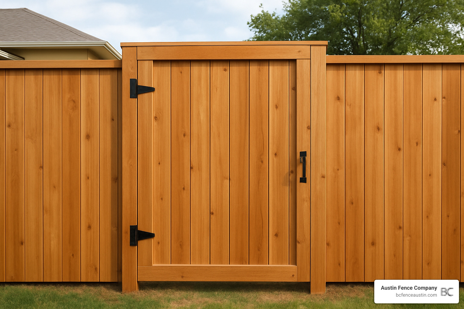Cedar privacy wood fence gate with overlapping boards - wood fence gate